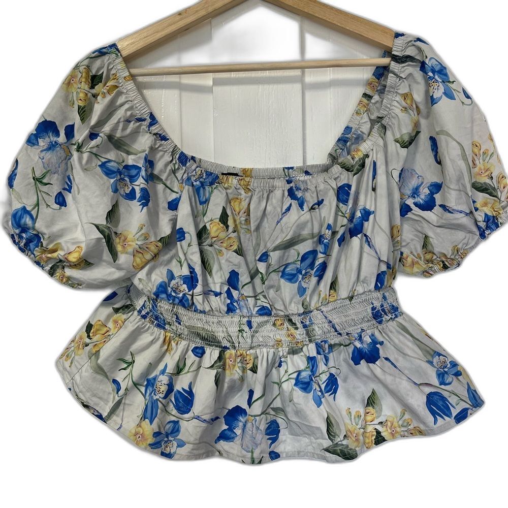 Express Floral square neck puff sleeve peplum top size medium